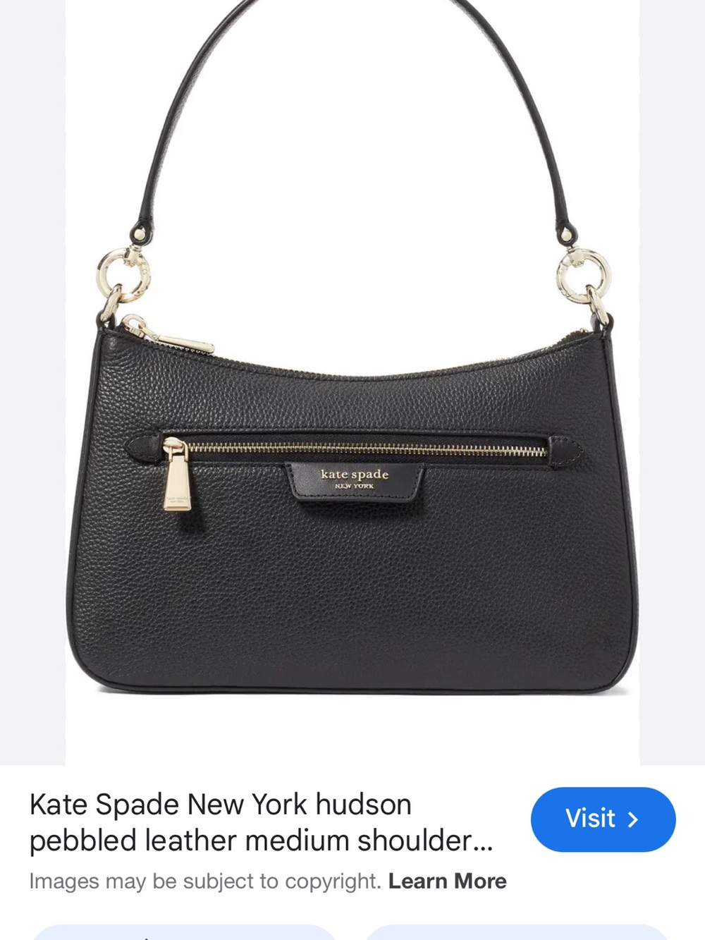 kate spade Black Pebbled Leather Shoulder Bag with Gold-Tone Hardware
